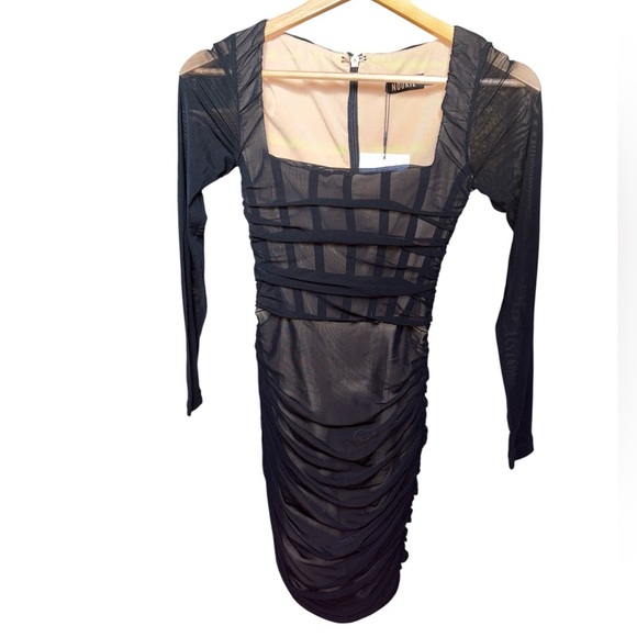Nookie Vision Mini Dress Ruched Mesh Long Sleeve Black Size Small NWT - Picture 2 of 10